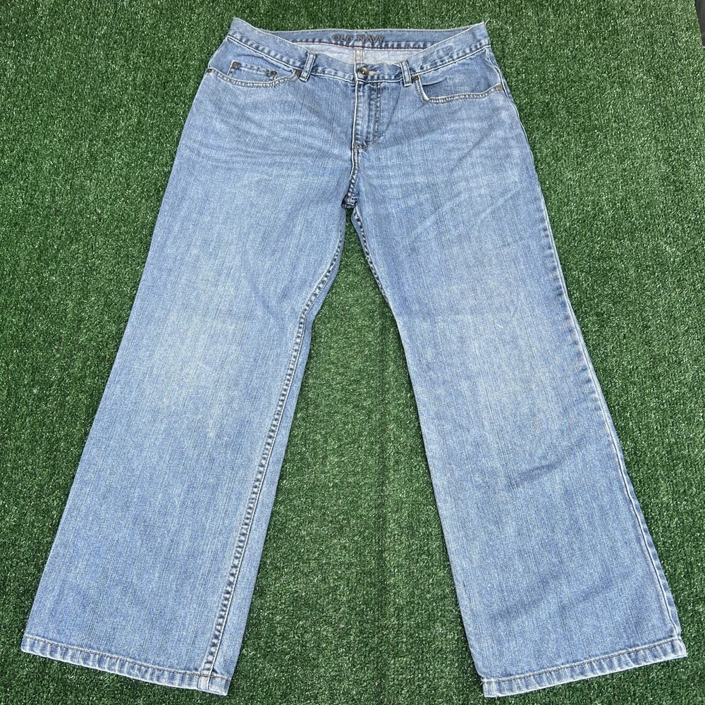 VTG OLD NAVY Jeans Mens 36x28" Blue Light Wash Wide-Leg Loose Baggy Skater Y2K
